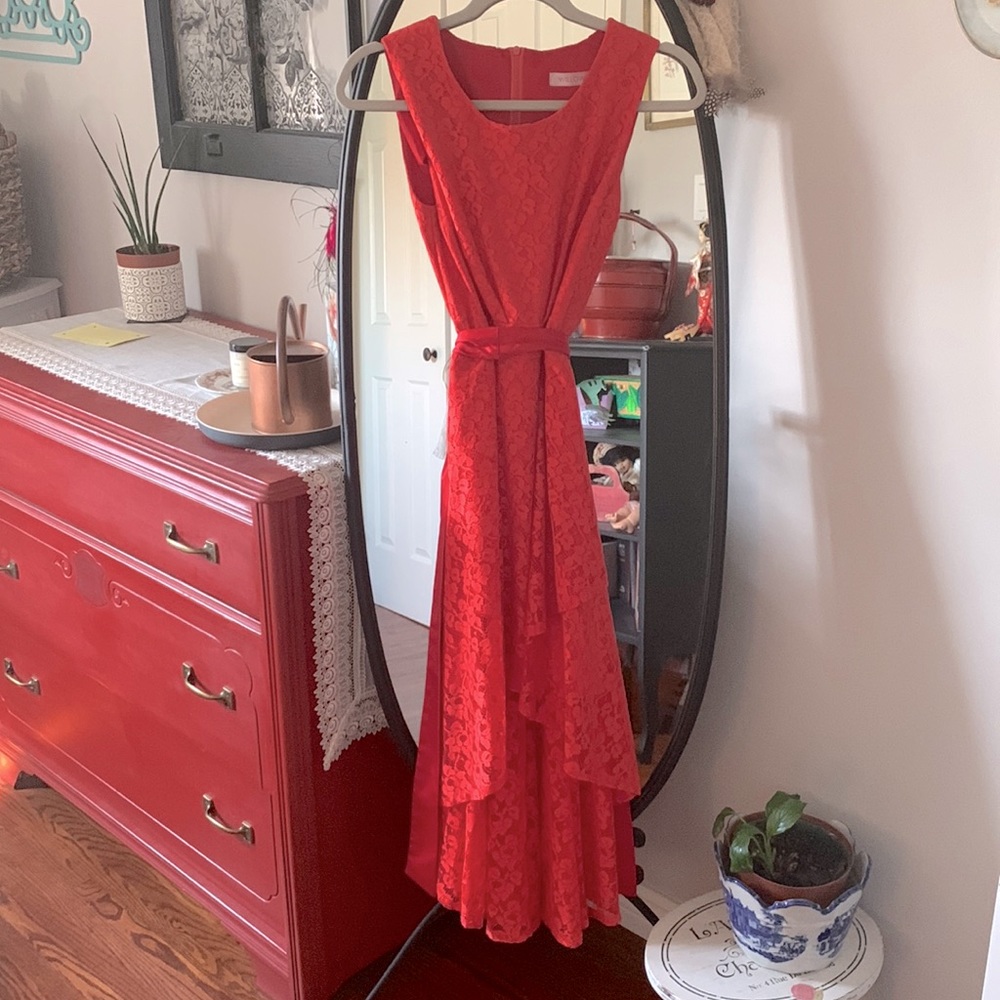 Red laced hi-low dress